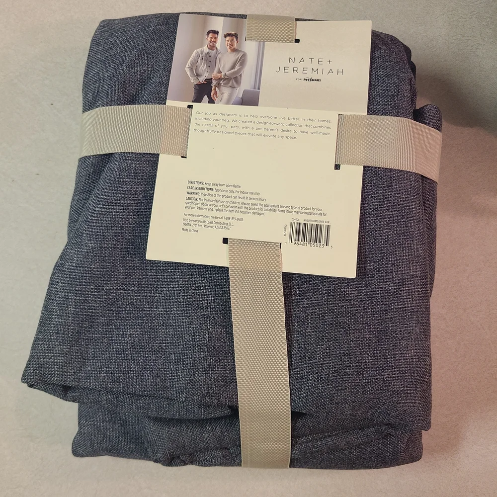 NEW Nate & Jeremiah Grey Linen Blend Cloth Dog Crate Cover 36” Pet Furniture